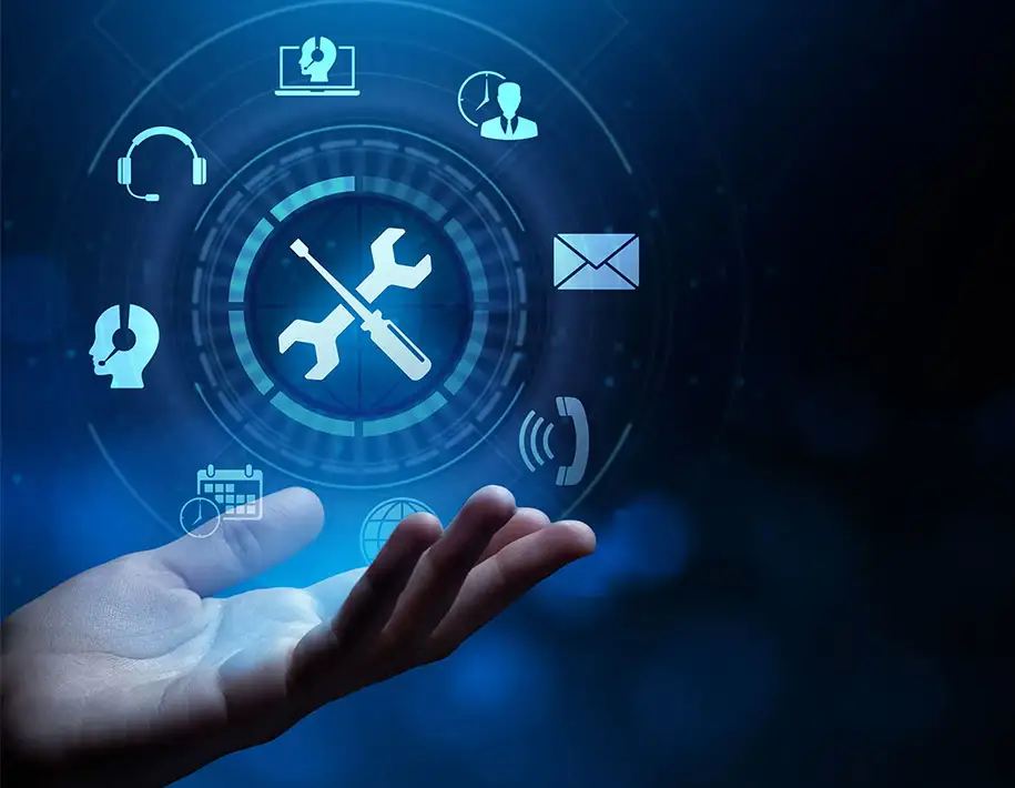 Service-Icons schweben über einer Hand